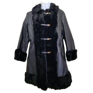 Evans‎ Vintage S Leather Jacket Coat Penny Lane Style Fur Trim
